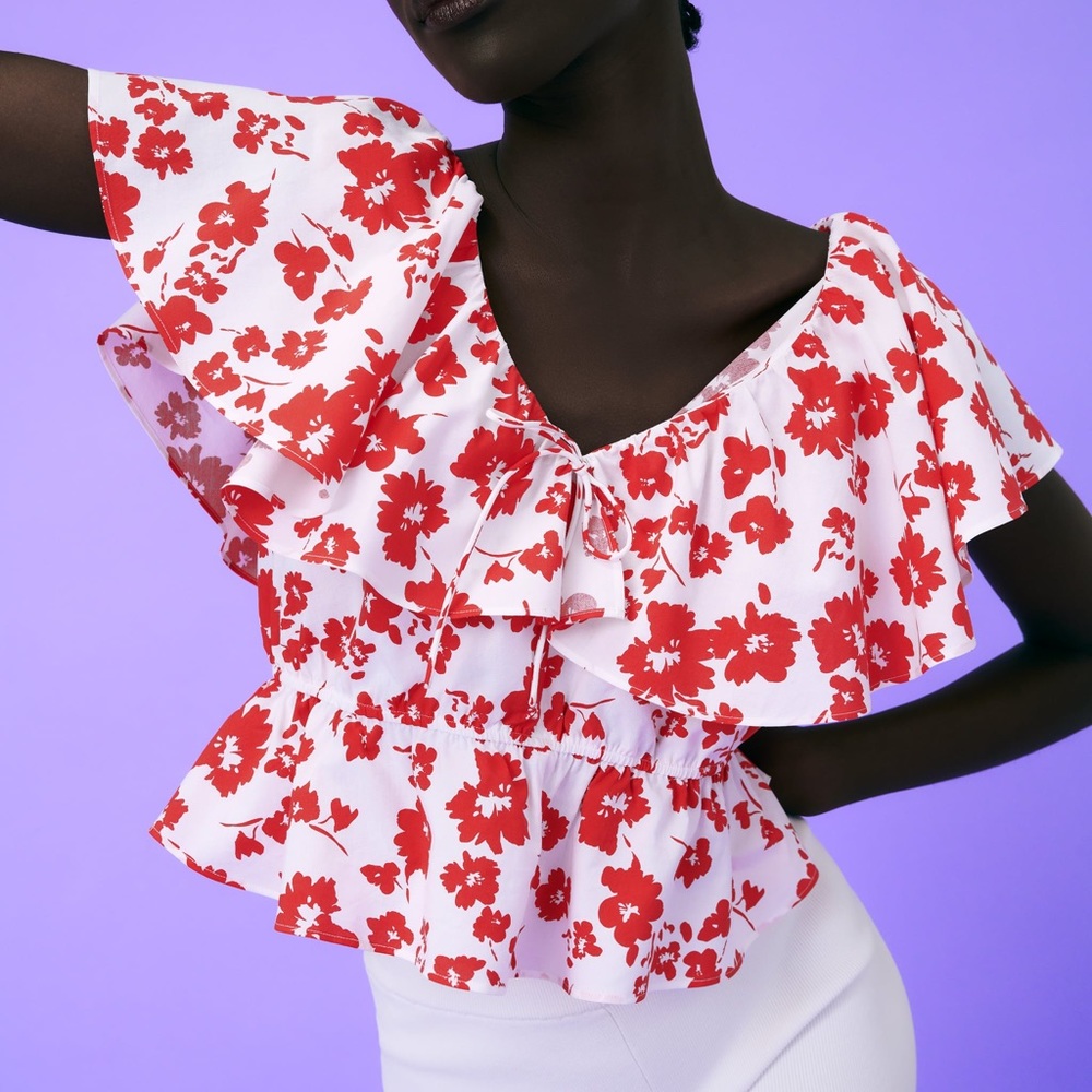 Zara Ruffled Print Blouse